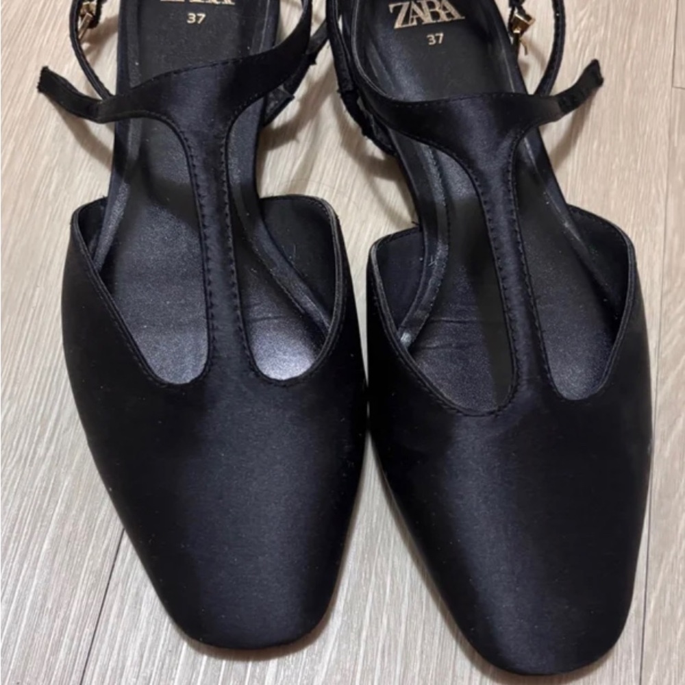 Zara Elegant Black Satin Flats Mary Jane style